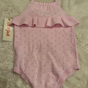 NWT -- Cat & Jack Baby Girls' Pointelle Sweater Romper, Size 6-9M - Light Pink